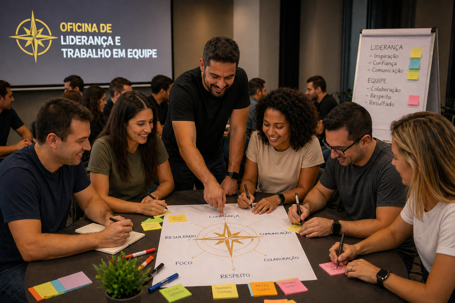 Andressa conduzindo treinamento vivencial com uma equipe